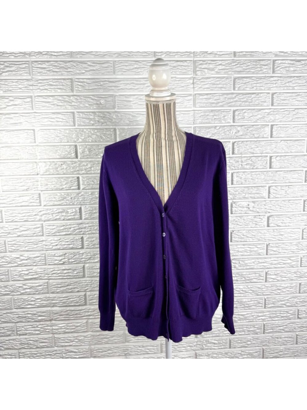 Isaac Mizrahi Purple Knit Cardigan Sweater Front Patch Pockets Size Extra Large